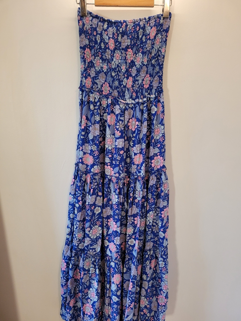 Anthropologie Abel The Label Sleeveless Floral Tiered Maxi Blue Pink Dress - M